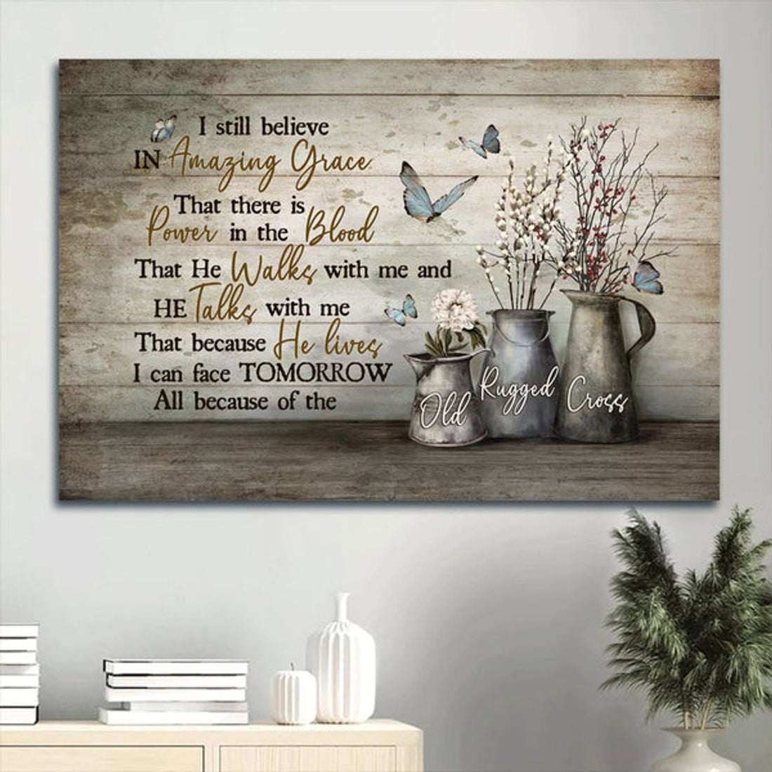 Baby Flower White Dahlia Blue Butterfly Canvas I Sill Believe In Amazing Grace Canvas Wall Art - Christian Wall Decor