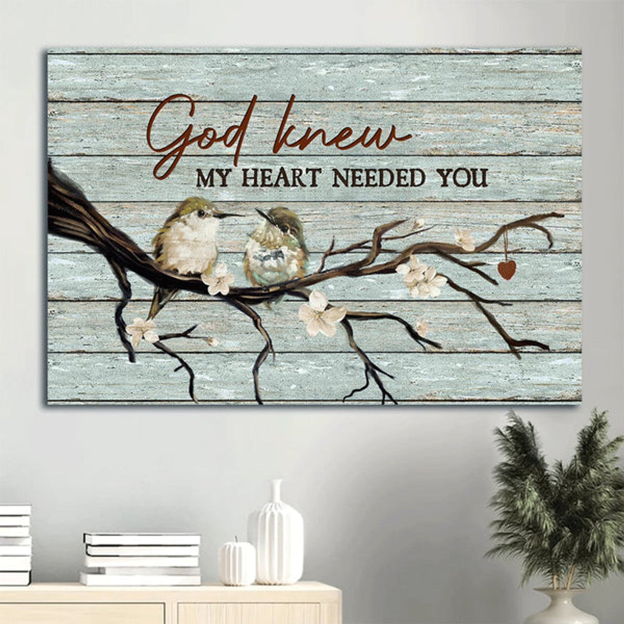 Baby Hummingbirds White Jasmine Canvas God Knew My Heart Needed You Canvas Wall Art - Christian Wall Decor
