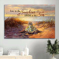 Baby Turtle Beach Grass Blue Ocean Sunrise Sky Live In The Sunshine Canvas Wall Art - Christian Wall Decor