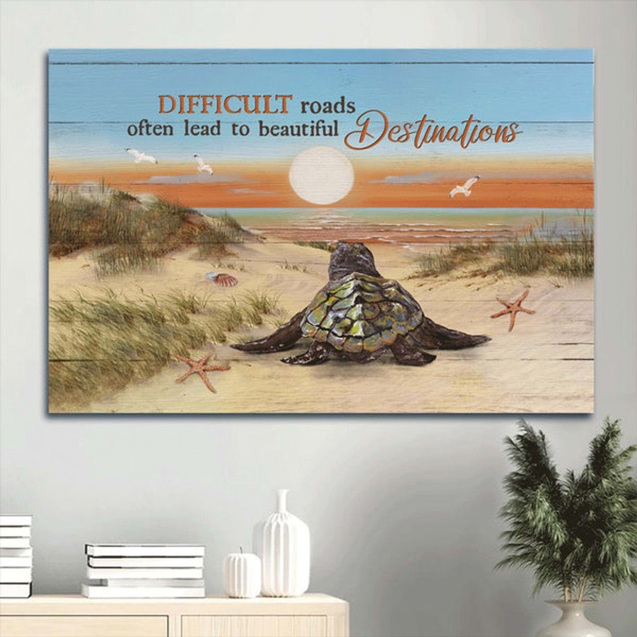 Baby Turtle Sunrise Ocean Sand Beach Canvas Beautiful Destinations Canvas Wall Art - Christian Wall Decor
