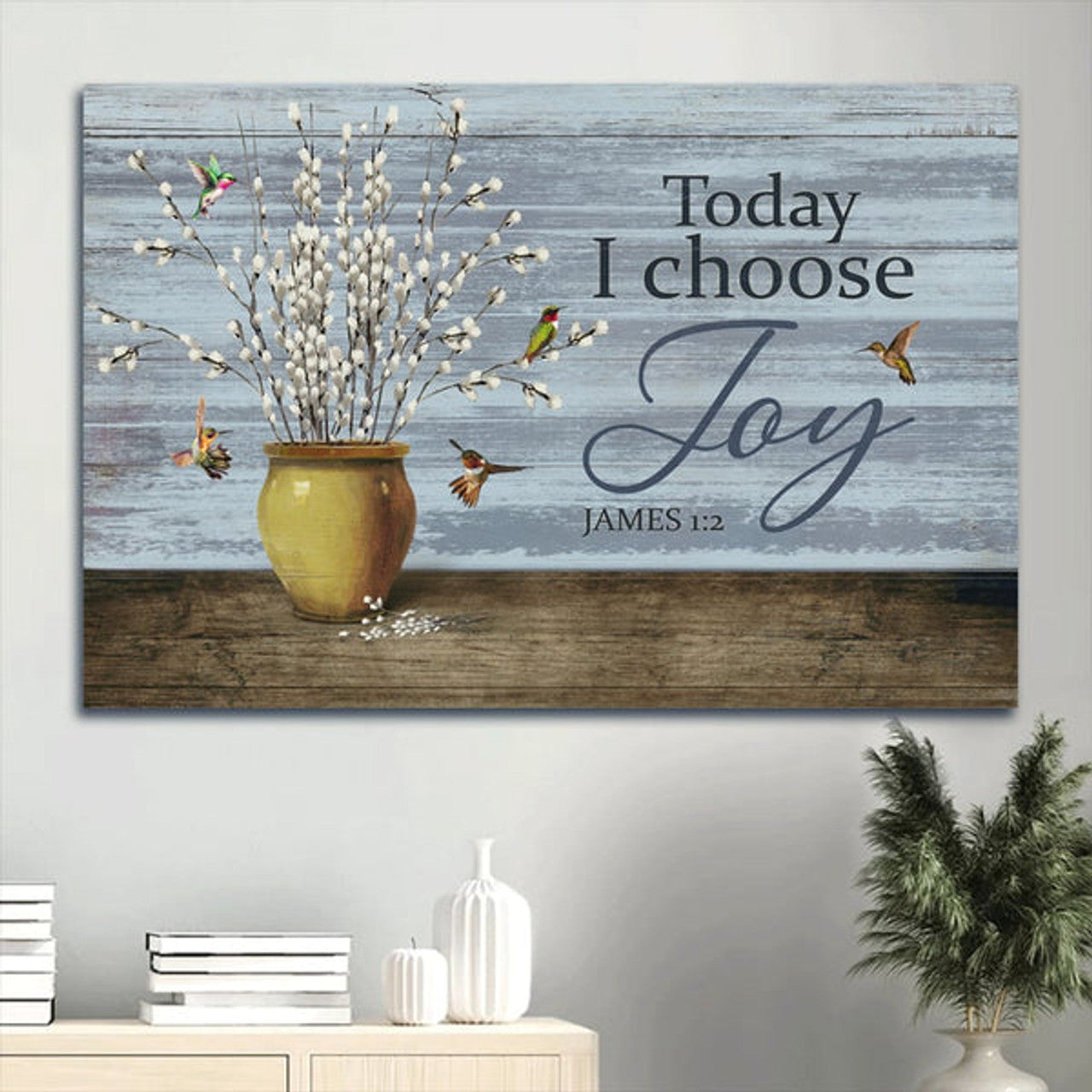 Baby White Flower Ceramic Vase Colorful Hummingbird Canvas Today I Choose Joy Canvas Wall Art - Christian Wall Decor
