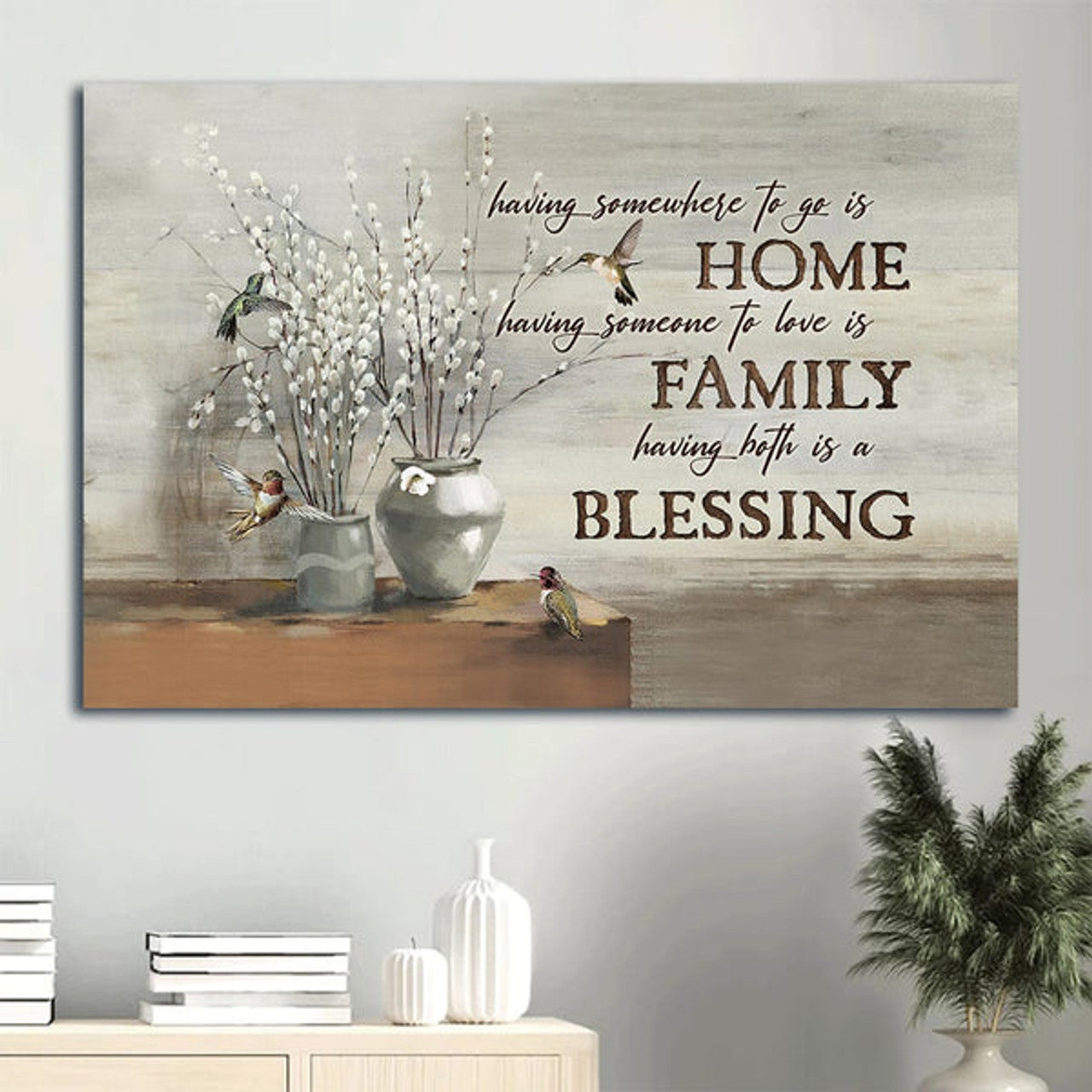 Baby White Flower Painting Colorful Hummingbird Having Somewhere To Go Is Home Canvas Wall Art - Christian Wall Decor