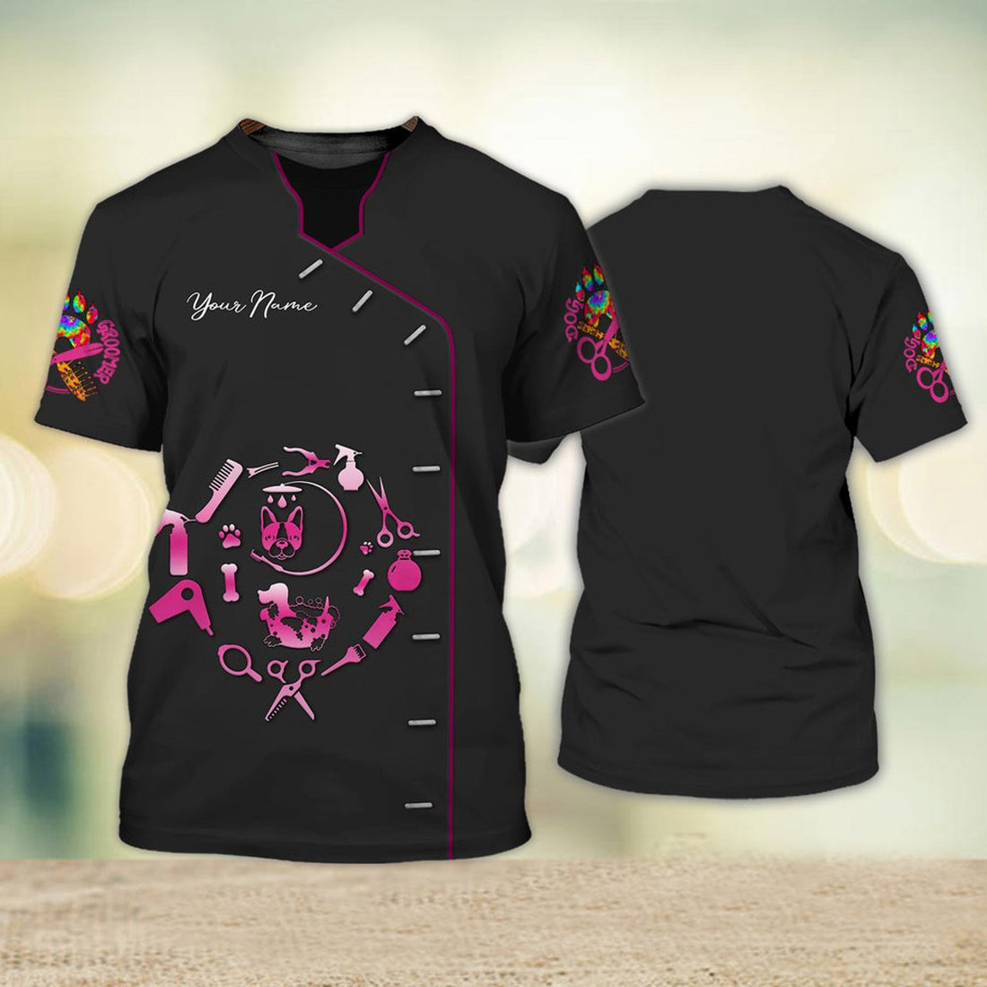 FUNSTUFFPRINT Custom Dog Groomer Shirt Pet Groomer Uniform Salon Pet 3D T-shirt