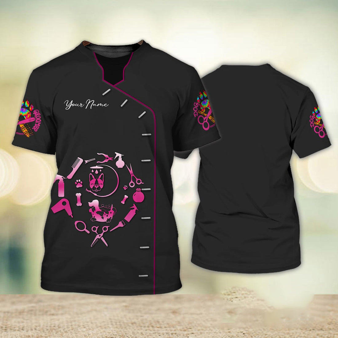 FUNSTUFFPRINT Personalized 3D Groomer Shirt Dog Groomer T-Shirt Pet Groomer Uniform Salon Pet Groomer Gifts 3D T-shirt