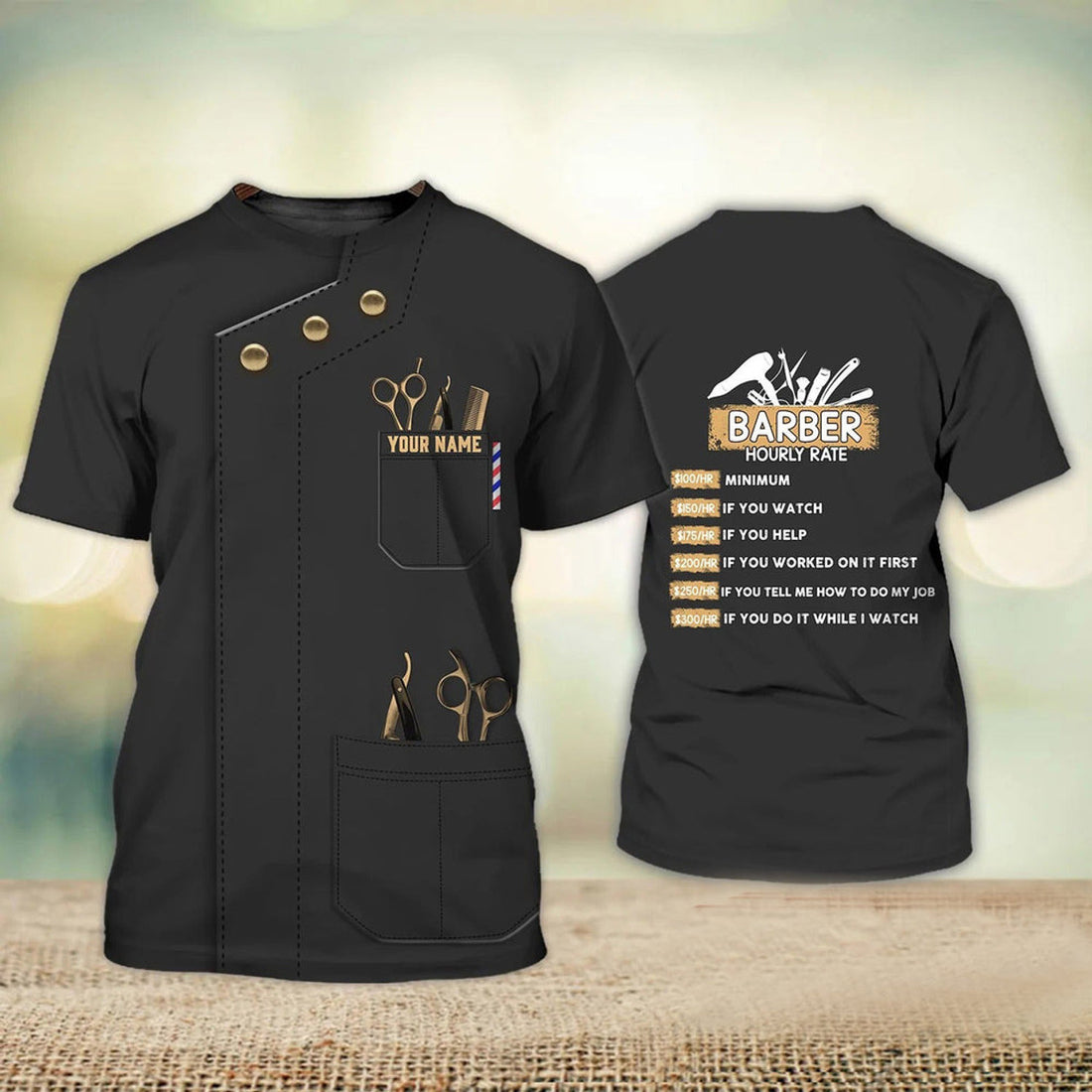 FUNSTUFFPRINT Personalized 3D All Over Printed Barber T-Shirt Men Women Barber Hourly Rate Barber Stylist Barber Uniform 3D T-shirt