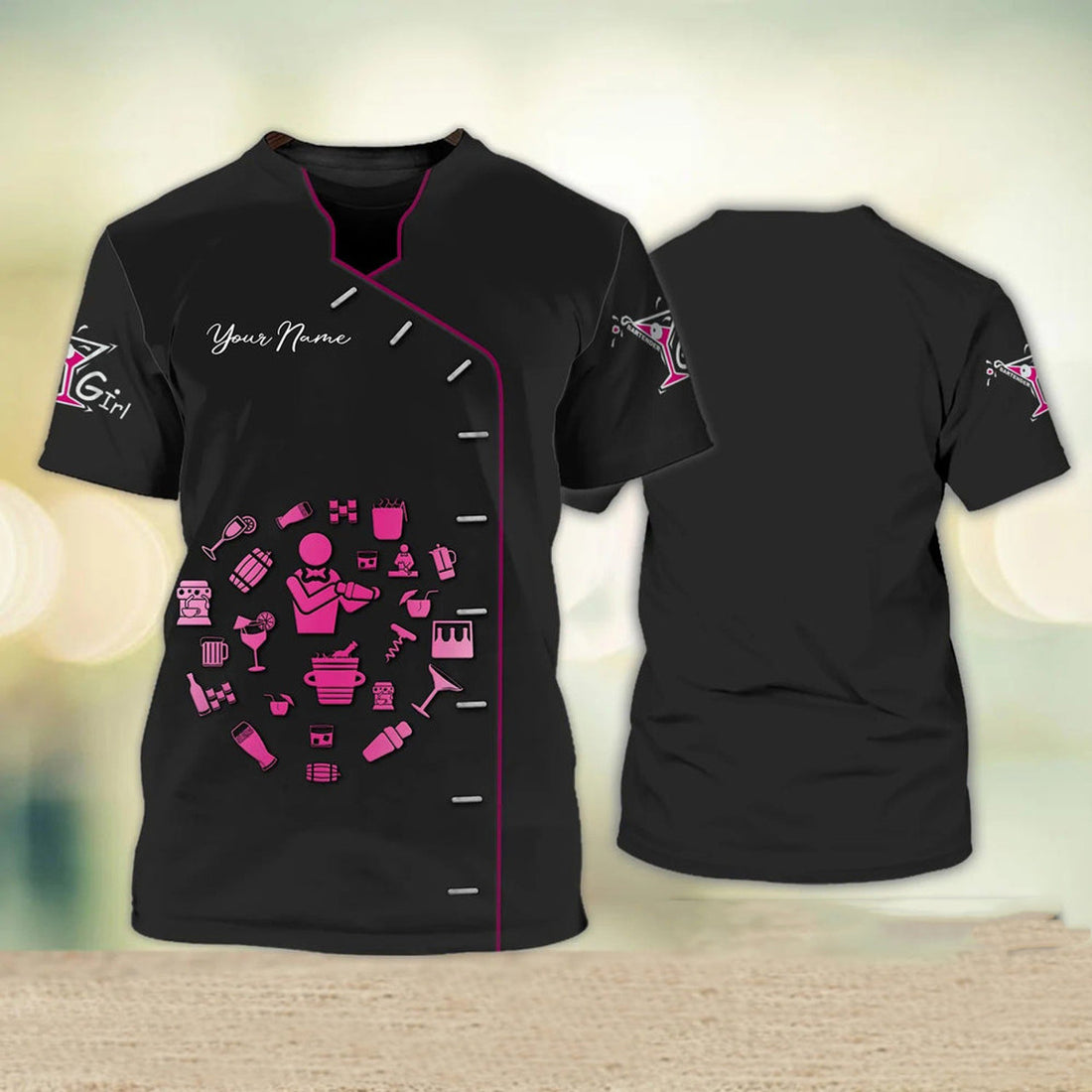 FUNSTUFFPRINT Personalized Women Bartender Shirt Bartender Uniform Female Bartender Gifts 3D T-shirt