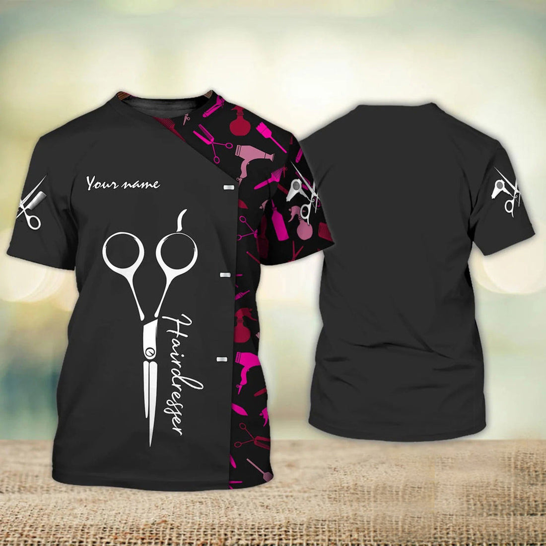 FUNSTUFFPRINT Customized Black 3D Barber T-Shirt Scissors Barber Stylist Barber Shop Uniform Barber Gifts 3D T-shirt