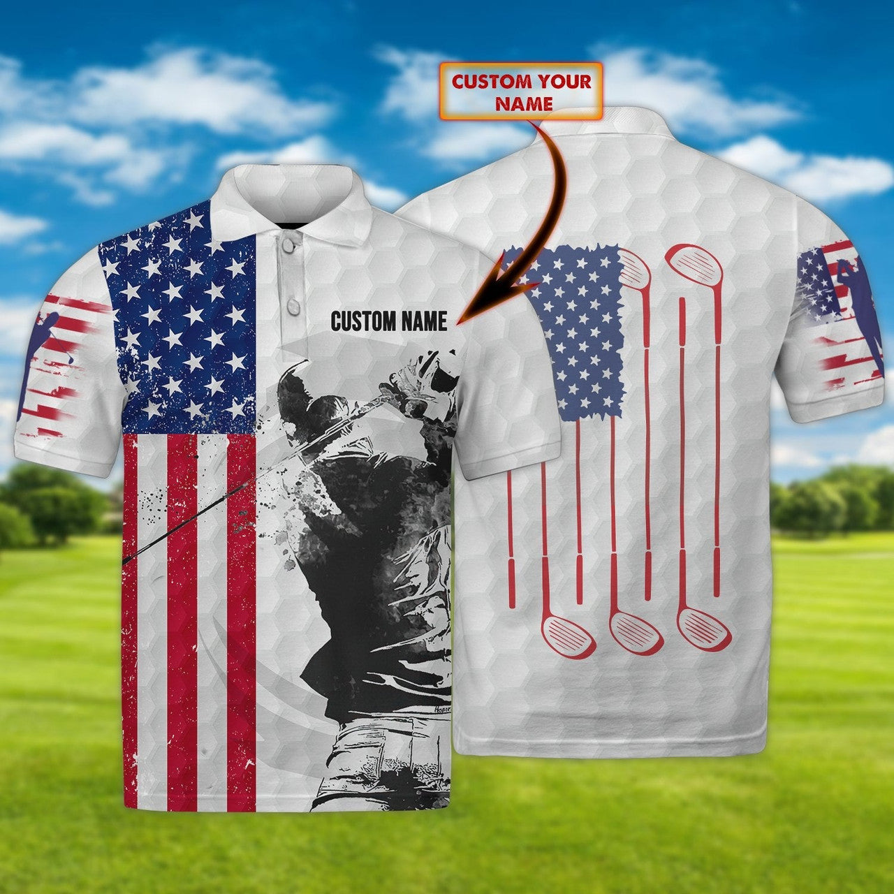 FUNSTUFFPRINT Golf NBTT - Golf Player - Personalized Name 3D Polo Shirt