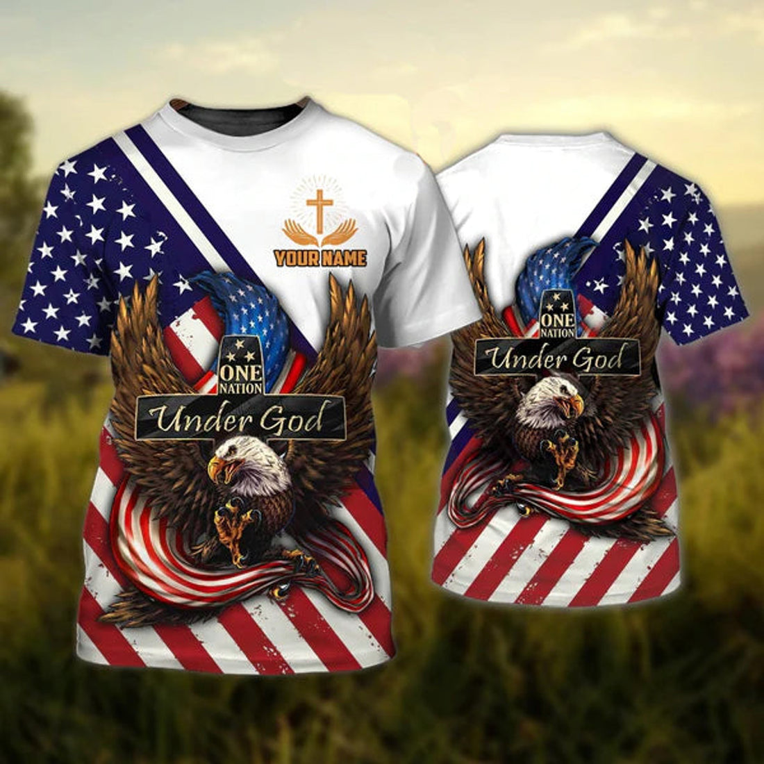 FUNSTUFFPRINT Customized Jesus 3D Shirts, Eagle American Patriotic 3D T-Shirt, Independence Day Full Print 3D T-shirt