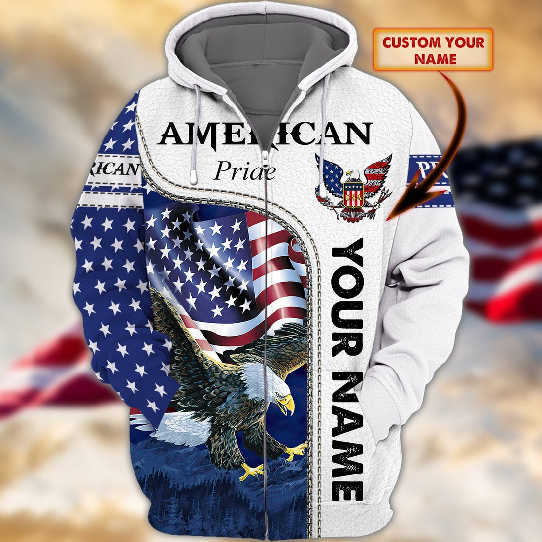 FUNSTUFFPRINT American Pride - Personalized Name 3D Hoodie02 - ATM2k HKM 3D Hoodie and Zip Hoodie