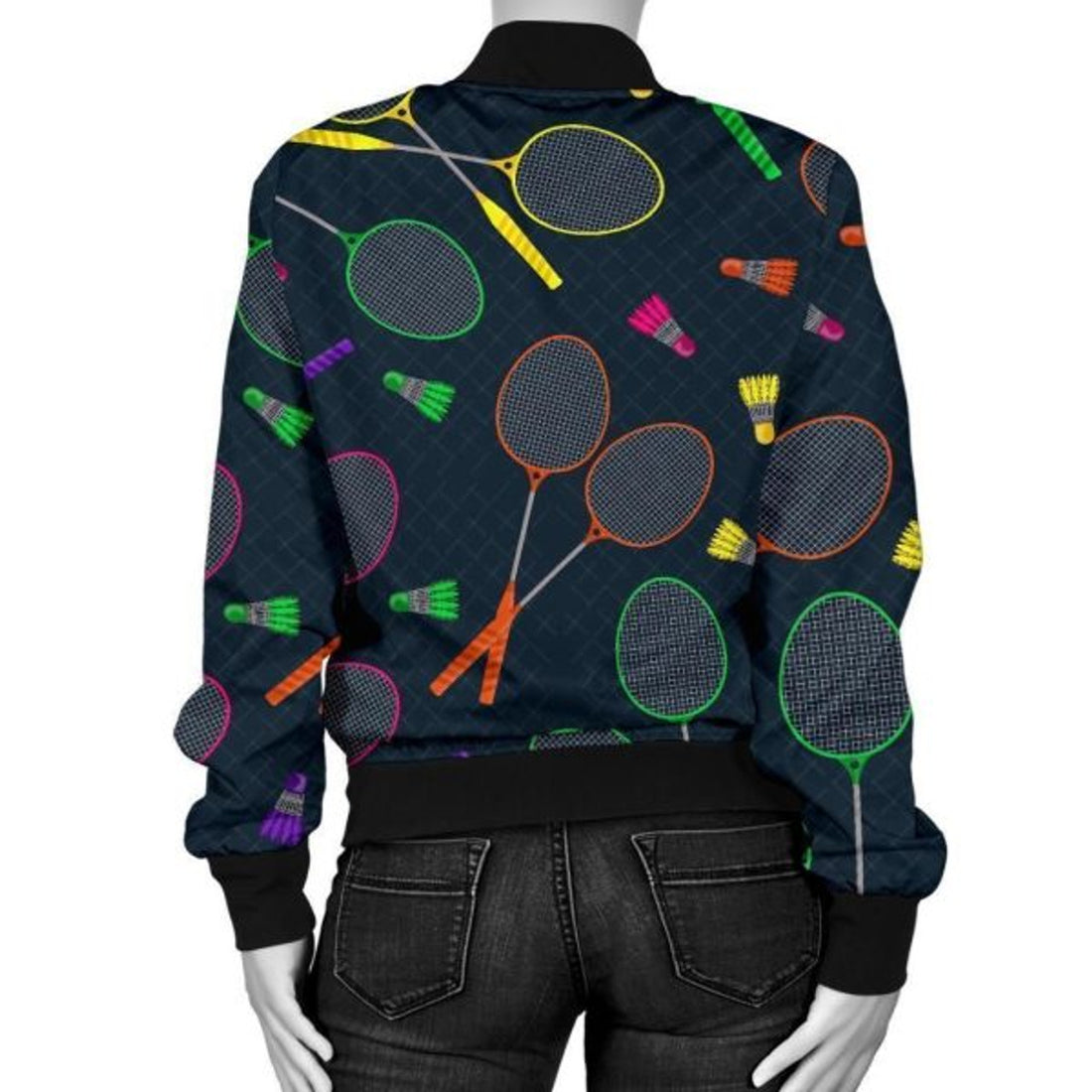 FUNSTUFFPRINT Badminton Colorful Pattern Print Women Casual 3D Bomber Jacket