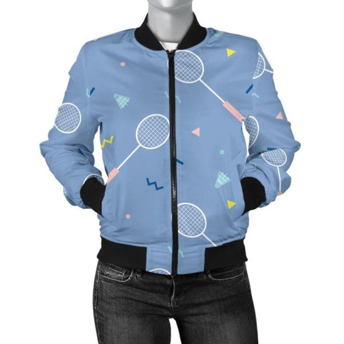 FUNSTUFFPRINT Badminton Cute Print Pattern Women Casual 3D Bomber Jacket