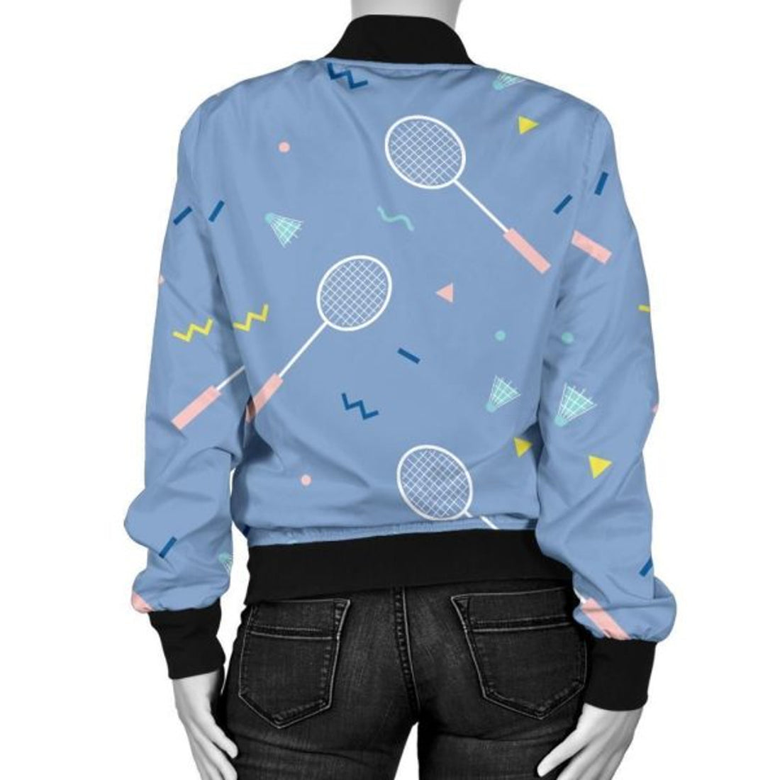 FUNSTUFFPRINT Badminton Cute Print Pattern Women Casual 3D Bomber Jacket