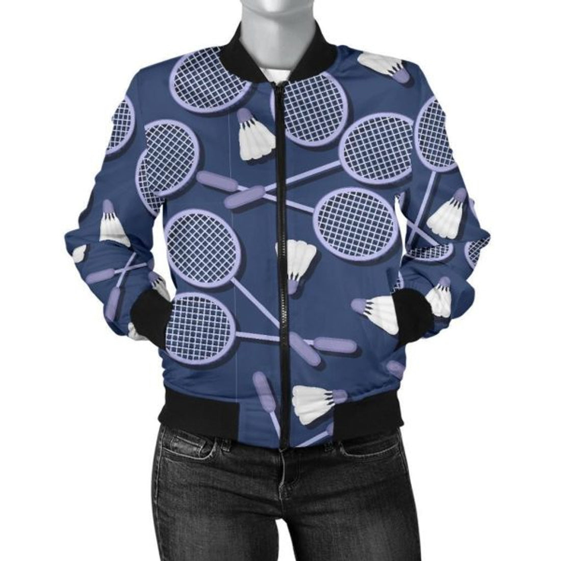 FUNSTUFFPRINT Badminton Pattern Print Women Casual 3D Bomber Jacket