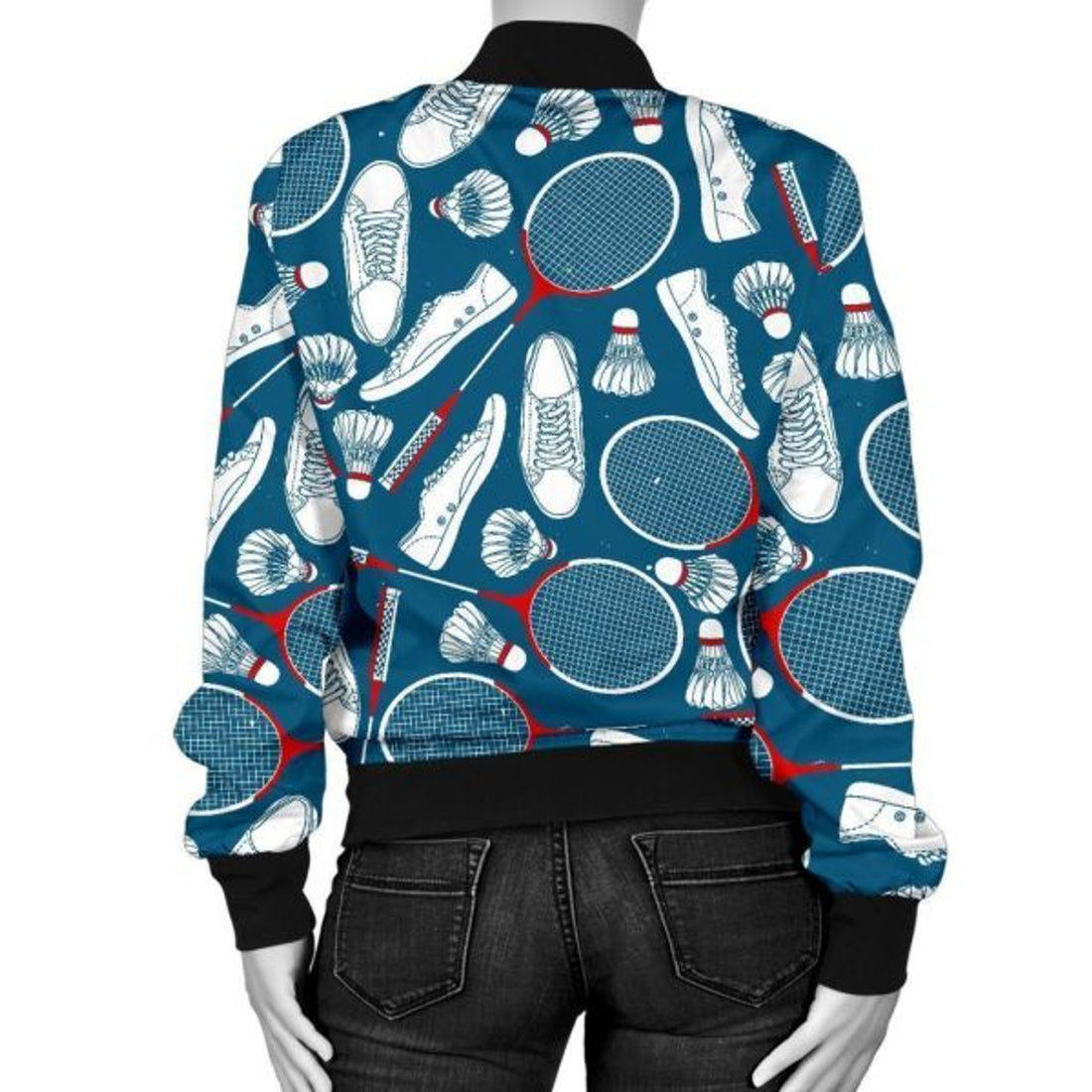 FUNSTUFFPRINT Badminton Print Pattern Women Casual 3D Bomber Jacket