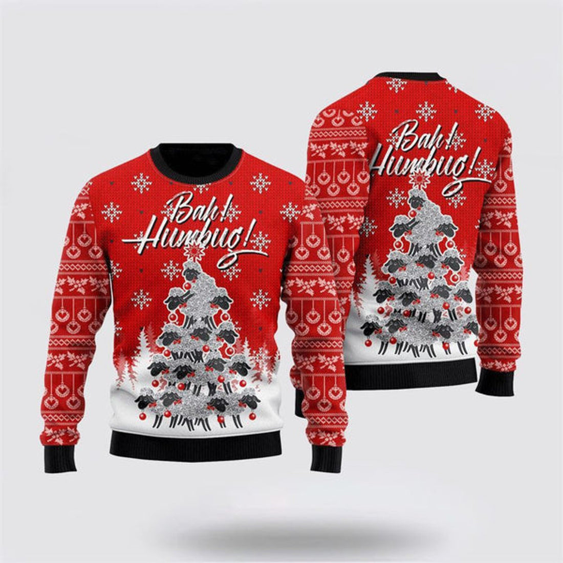 FUNSTUFFPRINT Bah Humbug Sheep Xmas Ugly Christmas Sweater, Farm Sweater, Christmas Gift, Best Winter Outfit Christmas Ugly Sweater