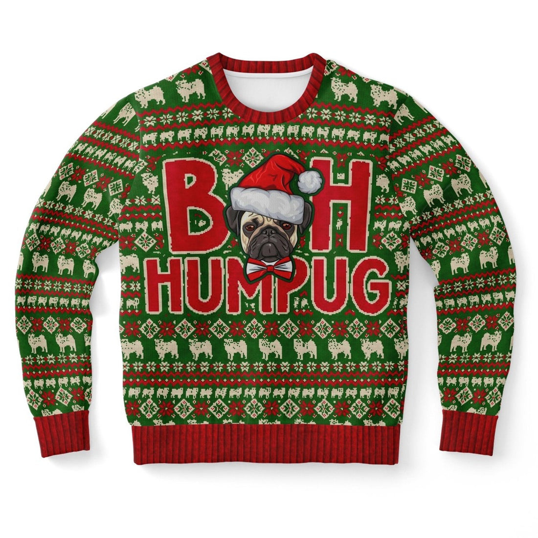 FUNSTUFFPRINT Bah Humpug Pug Ugly Christmas Sweater, Christmas Sweater, Ugly Sweater, Funny Xmas Sweaters Ugly Sweater