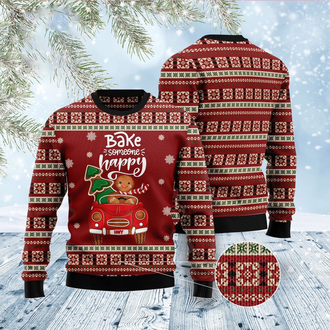 FUNSTUFFPRINT Bake Someone Happy Ugly Christmas Sweater, Christmas Sweater, Ugly Sweater, Funny Xmas Sweaters Ugly Sweater