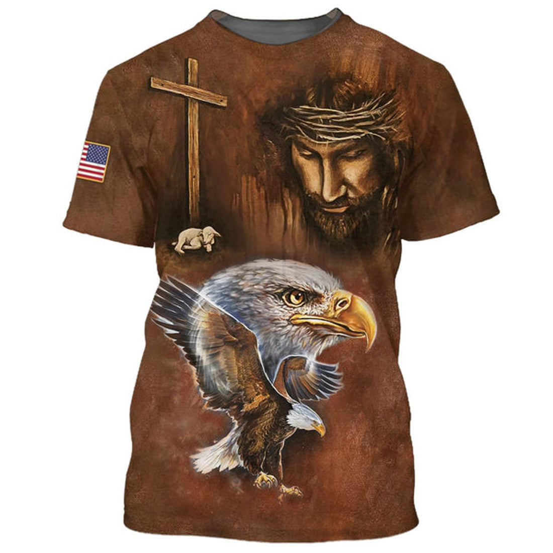 FUNSTUFFPRINT Bald Eagle Jesus And The Lamb 3D All Over Printed Shirt for Men and Women 3D T-shirt