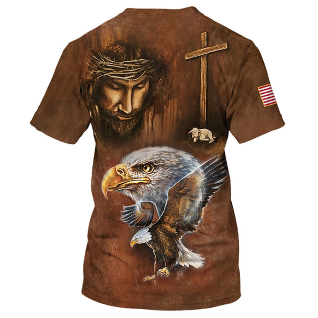 FUNSTUFFPRINT Bald Eagle Jesus And The Lamb 3D All Over Printed Shirt for Men and Women 3D T-shirt
