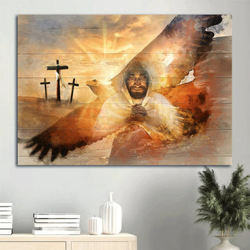 Bald Eagle Three Wooden Crosses The Lord's Prayer Gift For Religious Chiristian Canvas Wall Art - Christian Wall Decor