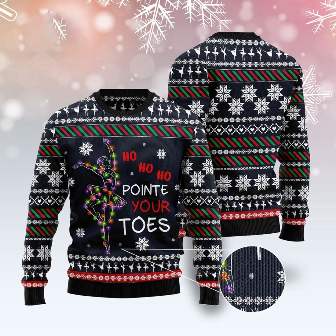 FUNSTUFFPRINT Ballet Pointe Your Toes Ugly Christmas Sweater, Christmas Sweater, Ugly Sweater, Funny Xmas Sweaters Ugly Sweater