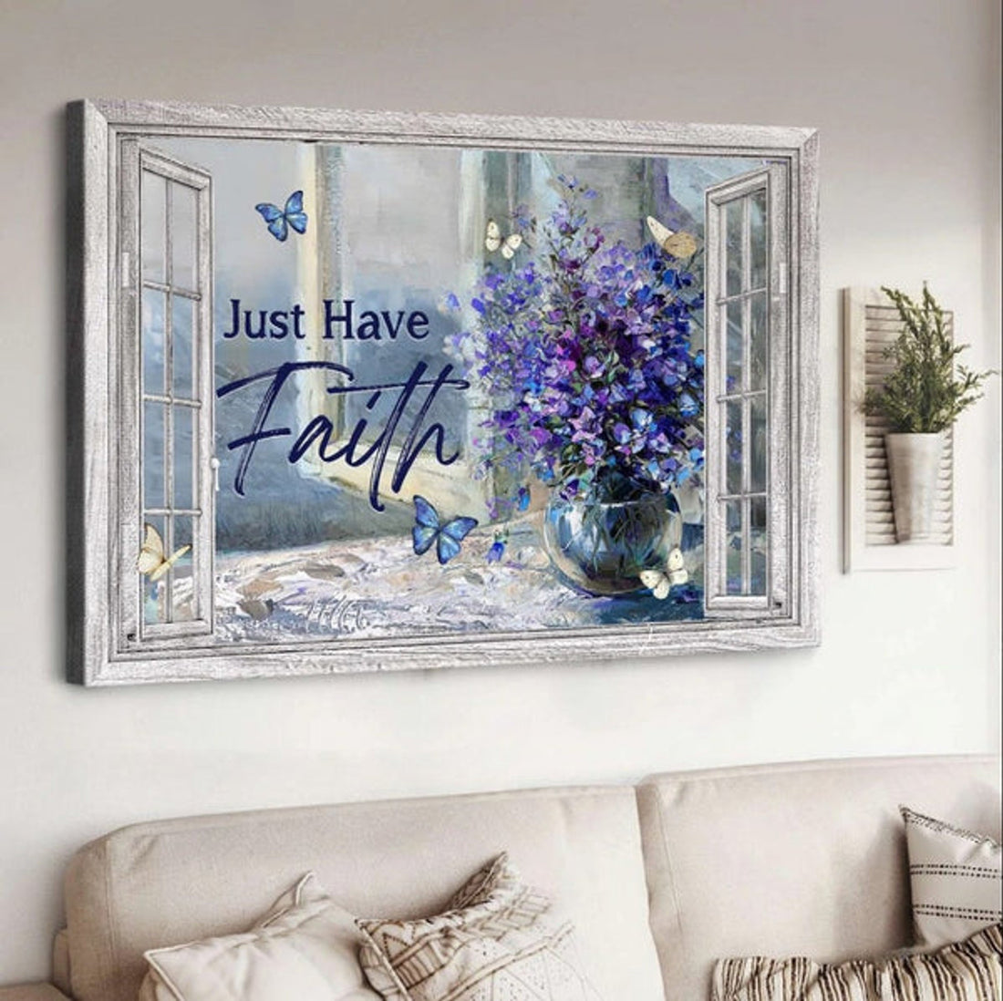 Balloon Flower Crystal Vase Butterfly Just Have Faith Canvas Wall Art - Christian Poster - Religious Wall Decor