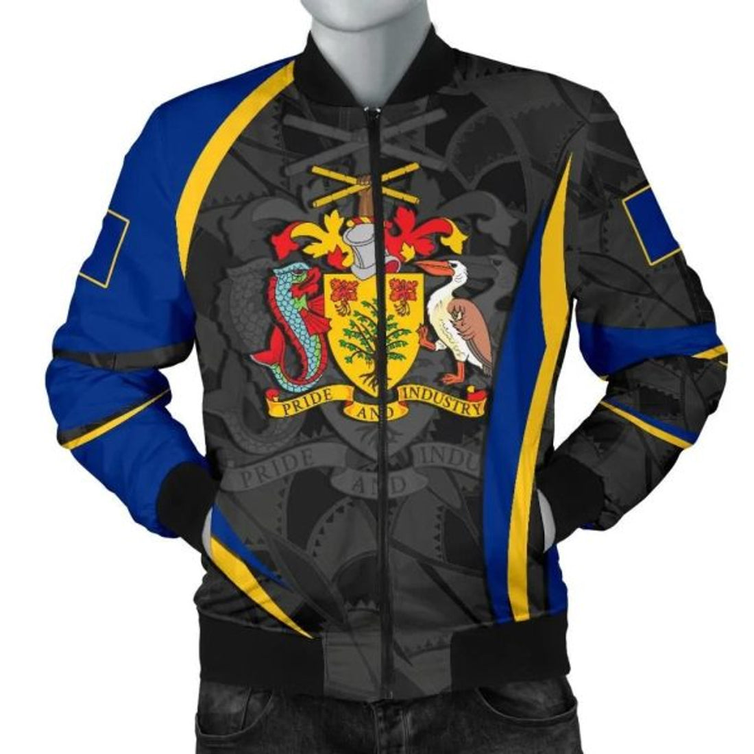 FUNSTUFFPRINT Barbabos Men's Bomber Jacket - Barbadian Spirit (Original) - 3D Bomber Jacket