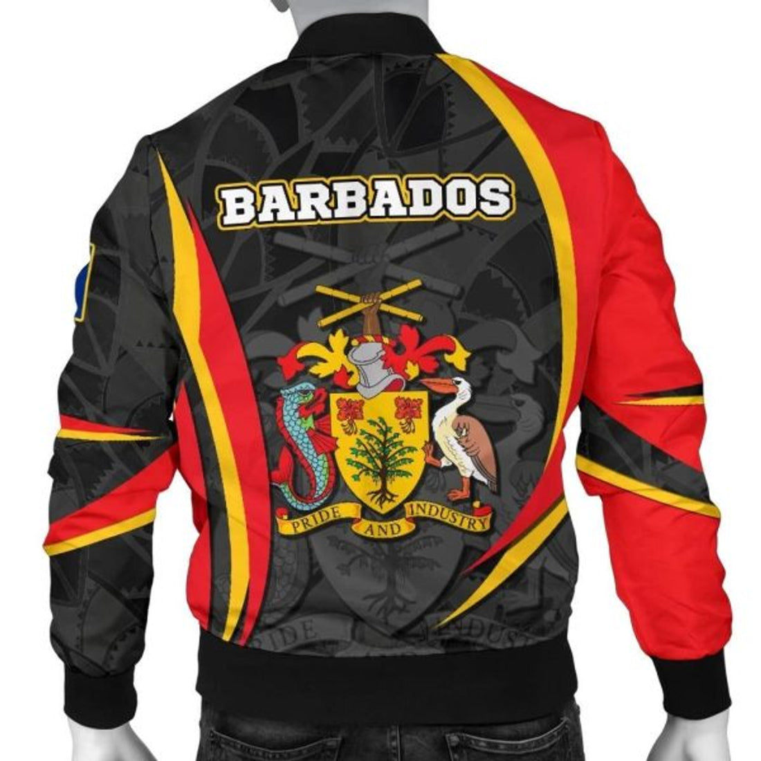 FUNSTUFFPRINT Barbabos Men's Bomber Jacket - Barbadian Spirit (Red) - 3D Bomber Jacket