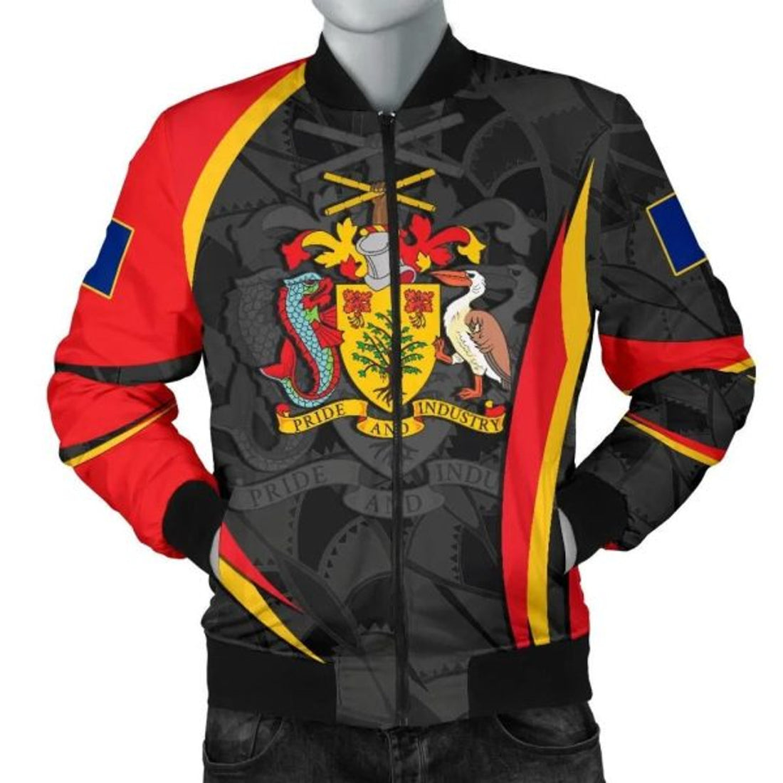 FUNSTUFFPRINT Barbabos Men's Bomber Jacket - Barbadian Spirit (Red) - 3D Bomber Jacket