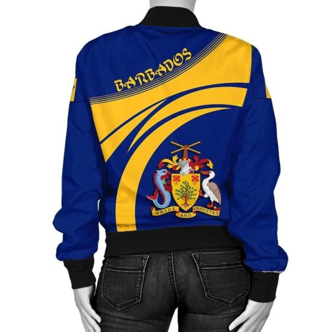 FUNSTUFFPRINT Barbados Coat Of Arms Women Bomber Jacket Cricket 3D Bomber Jacket