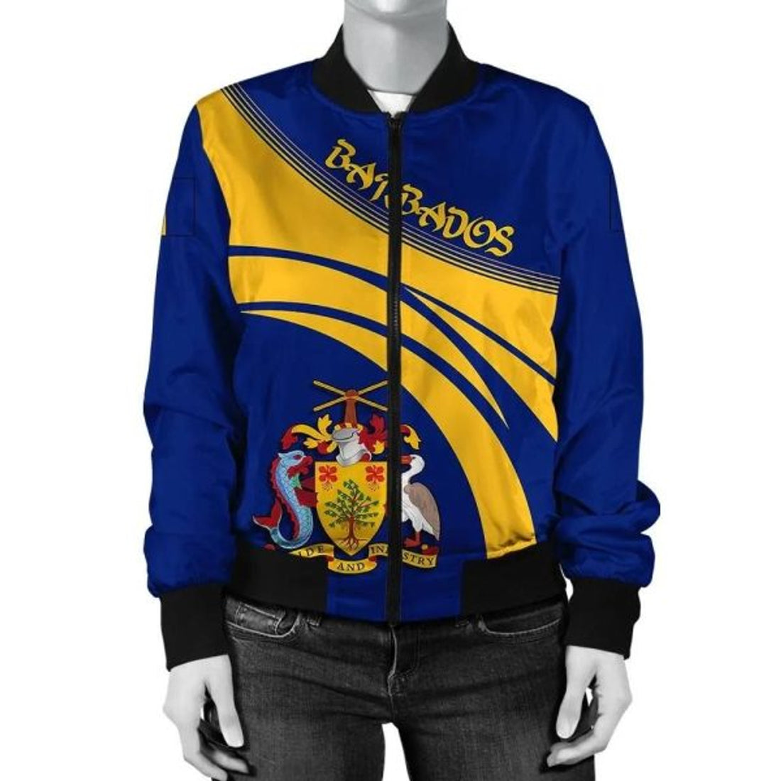 FUNSTUFFPRINT Barbados Coat Of Arms Women Bomber Jacket Cricket 3D Bomber Jacket