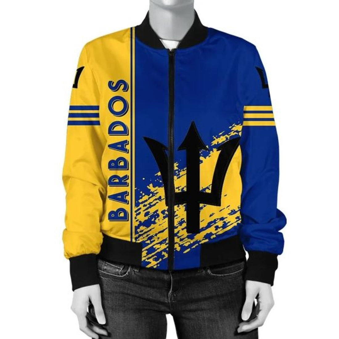 FUNSTUFFPRINT Barbados Coat Of Arms Women Bomber Jacket Quarter Style 3D Bomber Jacket