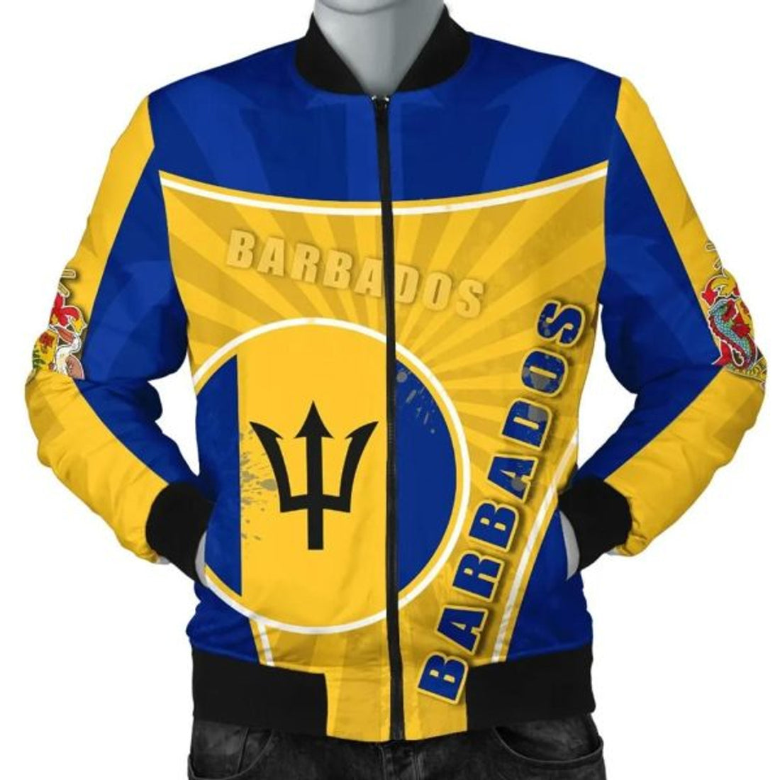 FUNSTUFFPRINT Barbados Men Bomber Jacket Circle Stripes Flag Proud Version 3D Bomber Jacket