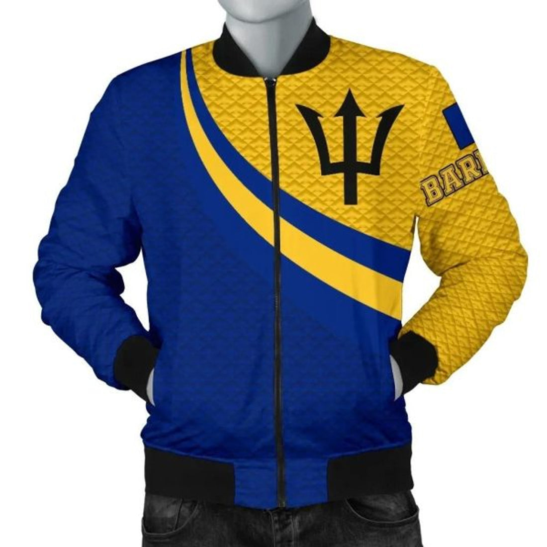 FUNSTUFFPRINT Barbados Men's Bomber Jacket - Barbados Coat Of Arms and Flag Color - 3D Bomber Jacket