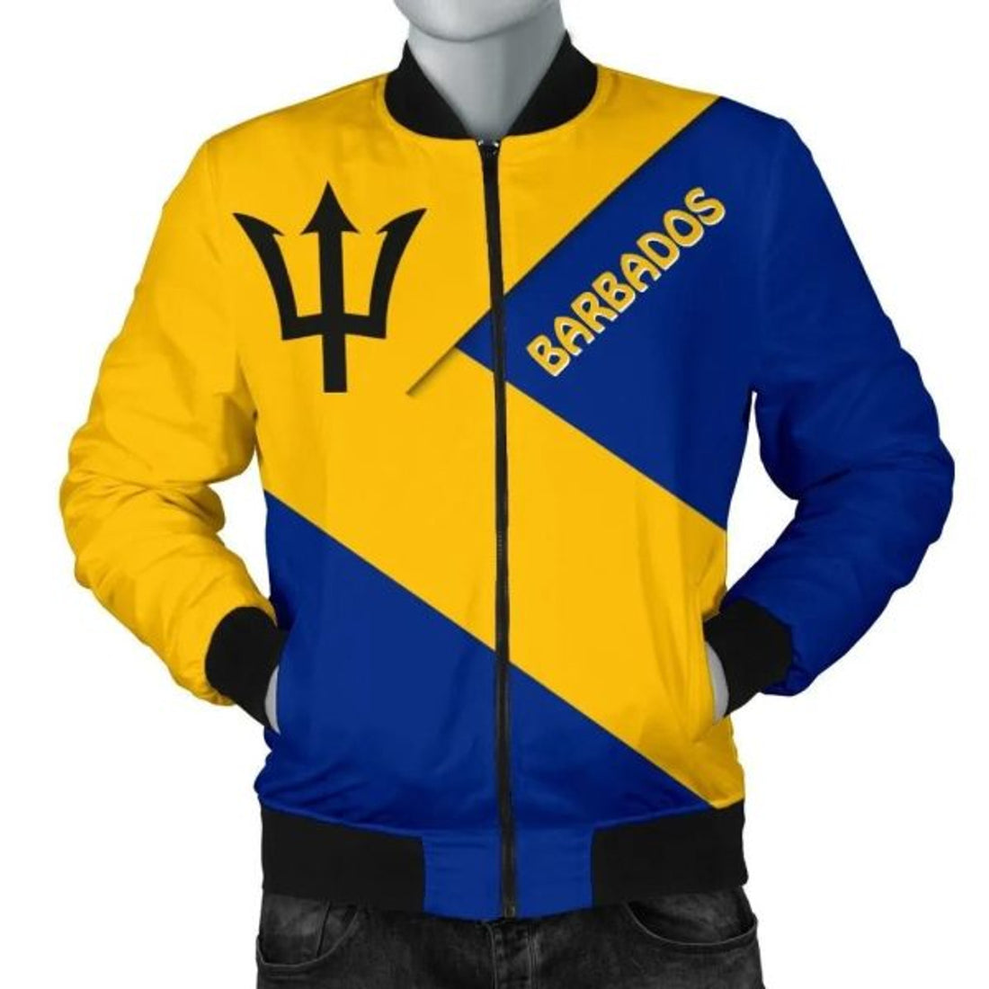 FUNSTUFFPRINT Barbados Men's Bomber Jacket - Barbados Flag Style - 3D Bomber Jacket