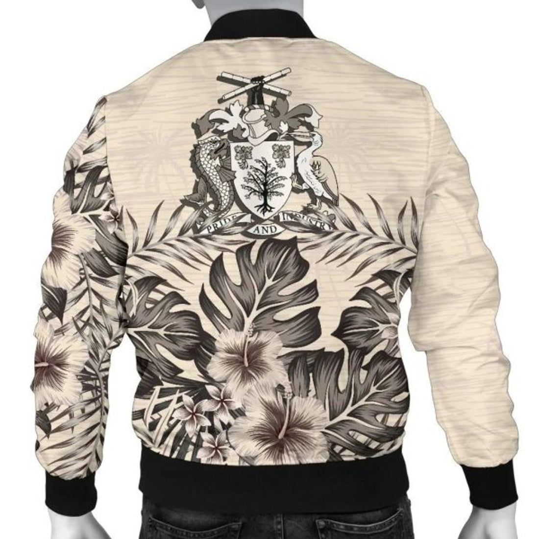 FUNSTUFFPRINT Barbados Men's Bomber Jacket - The Beige Hibiscus 3D Bomber Jacket