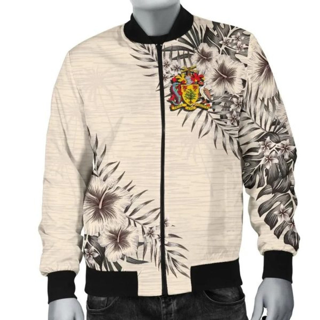 FUNSTUFFPRINT Barbados Men's Bomber Jacket - The Beige Hibiscus 3D Bomber Jacket