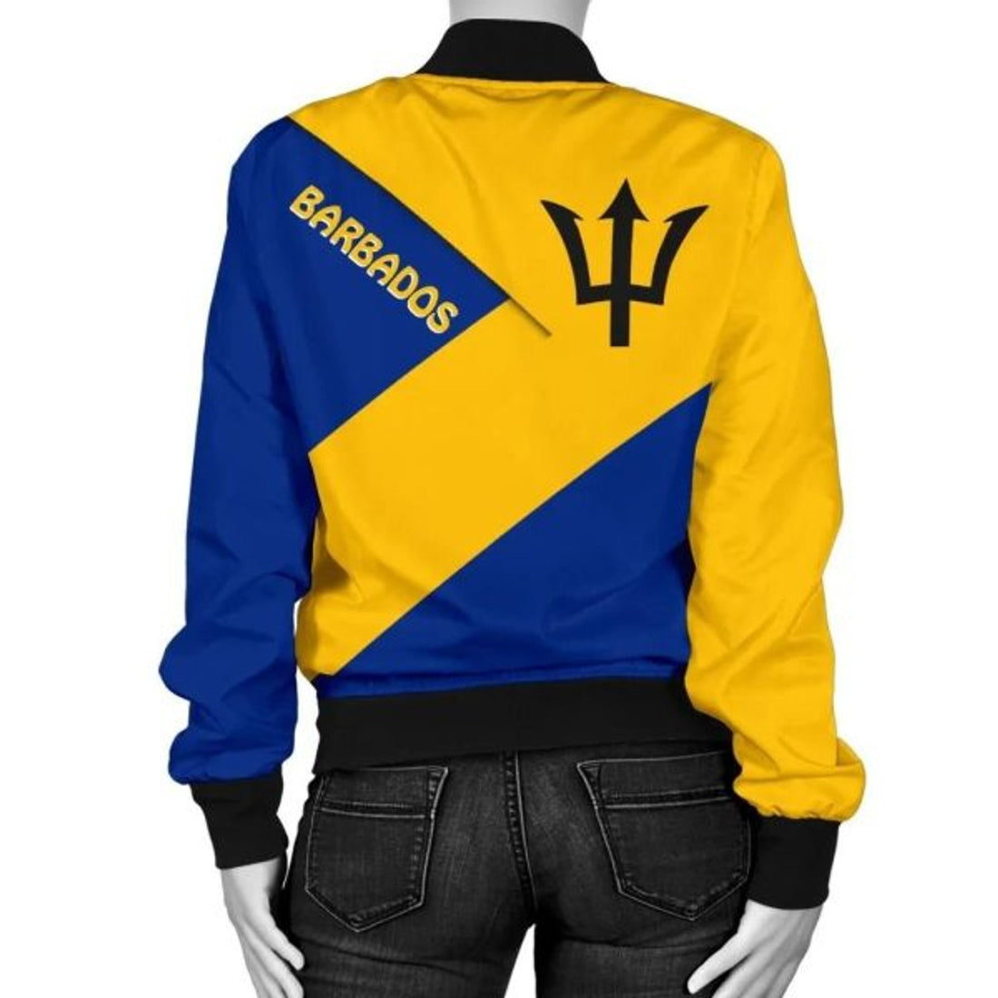 FUNSTUFFPRINT Barbados Women's Bomber Jacket- Barbados Flag Style - 3D Bomber Jacket