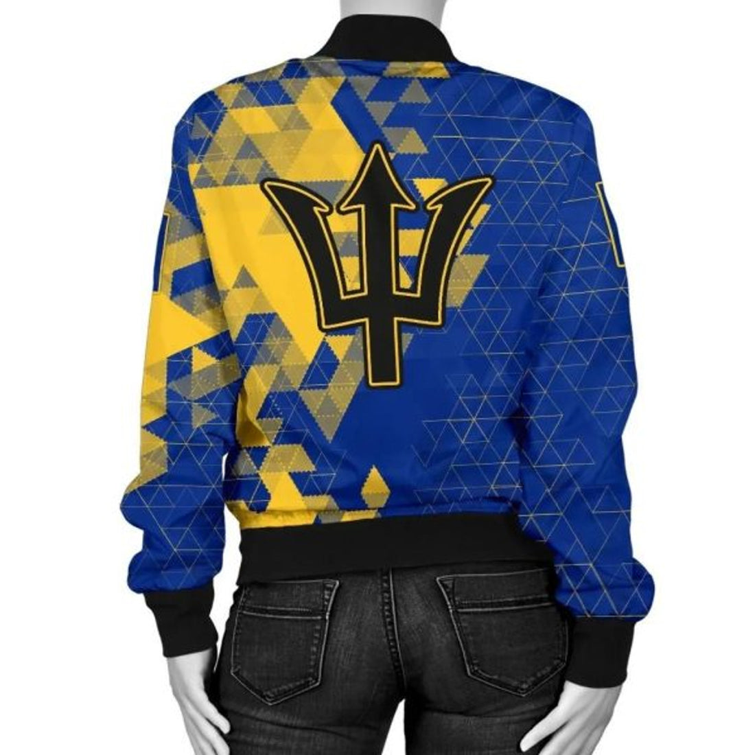 FUNSTUFFPRINT Barbados Women's Bomber Jacket - National Flag Polygon Style - 3D Bomber Jacket