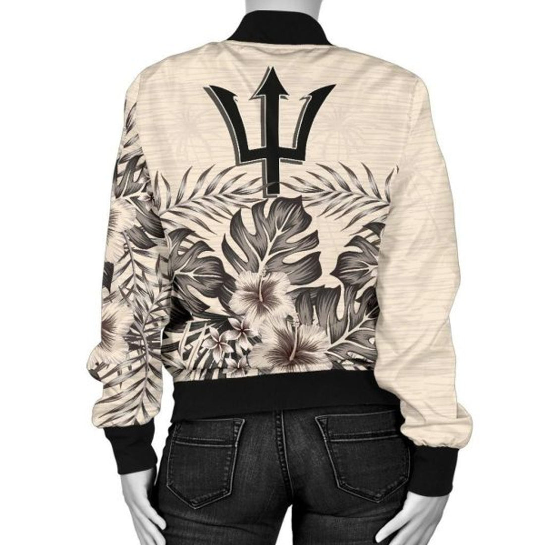 FUNSTUFFPRINT Barbados Women's Bomber Jacket - The Beige Hibiscus 3D Bomber Jacket