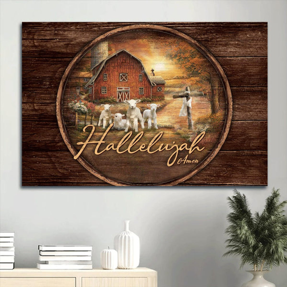 Barn House Painting Sunset On The Farm Farmhouse Hallelujah Canvas Wall Art - Christian Wall Decor