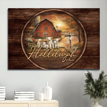Barn House Painting Sunset On The Farm Farmhouse Hallelujah Canvas Wall Art - Christian Wall Decor