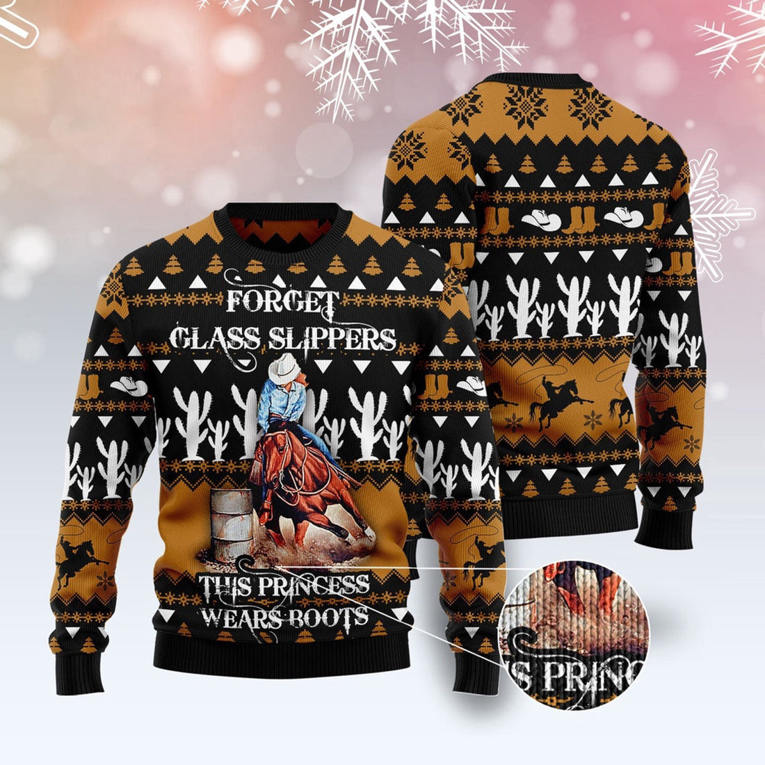 FUNSTUFFPRINT Barrel Racing Girl Ugly Christmas Sweater, Christmas Sweater, Ugly Sweater, Funny Xmas Sweaters Ugly Sweater