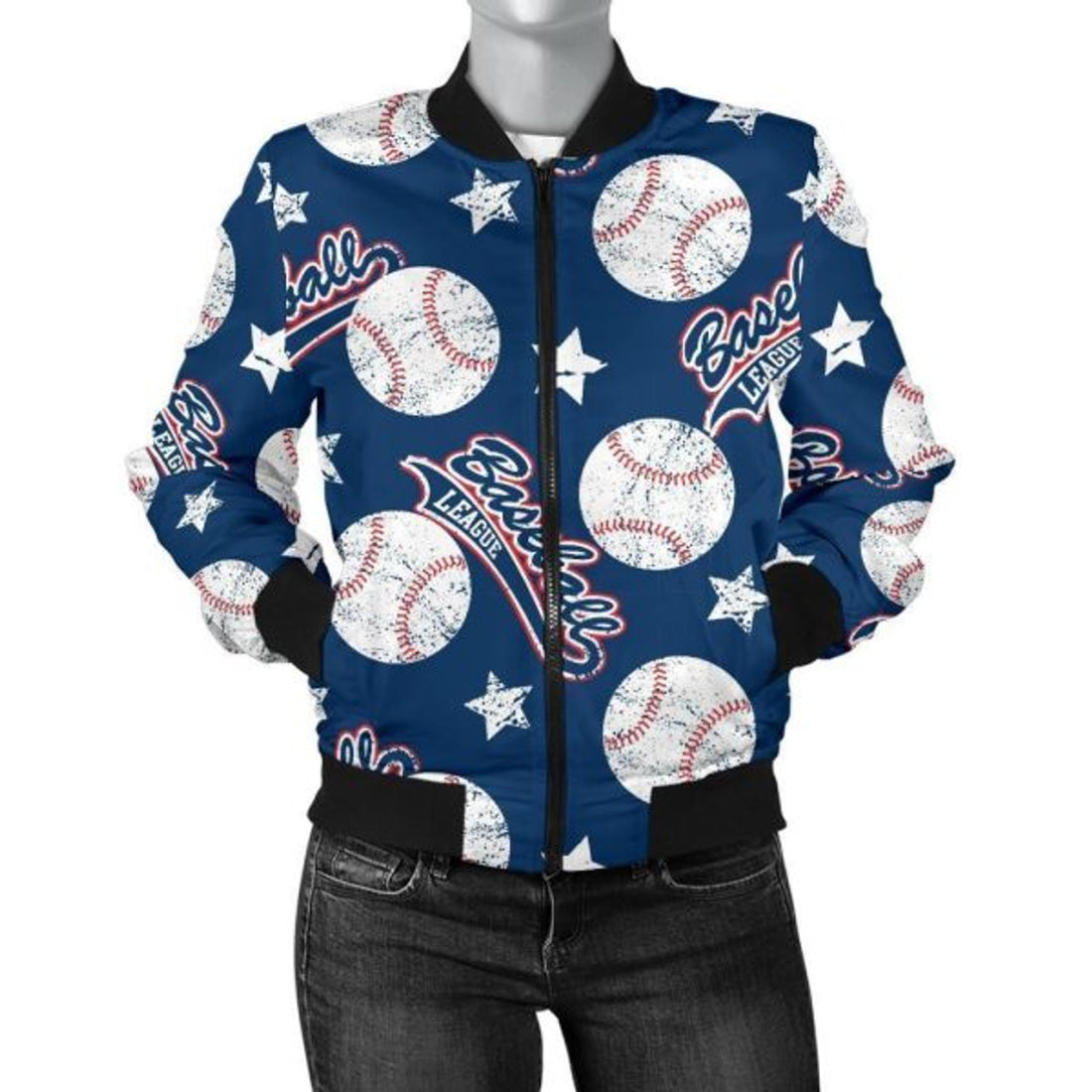 FUNSTUFFPRINT Baseball League Print Pattern Women Casual 3D Bomber Jacket