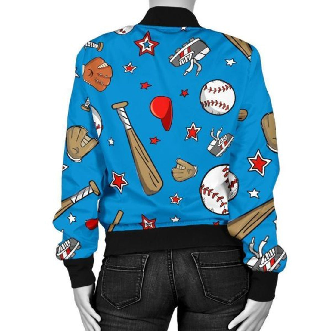 FUNSTUFFPRINT Baseball Pattern Print Women Casual 3D Bomber Jacket
