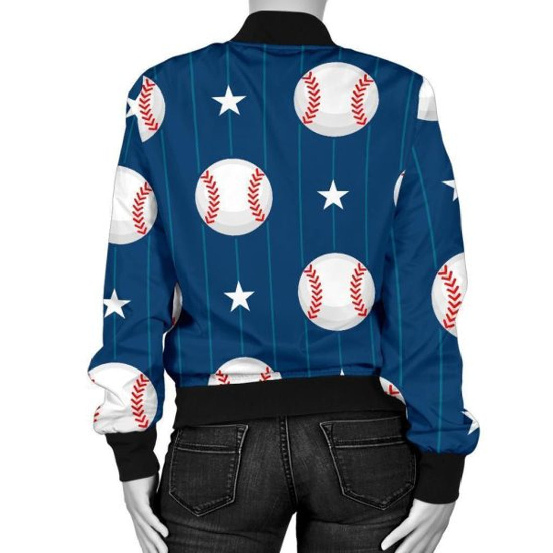 FUNSTUFFPRINT Baseball Star Pattern Print Women Casual 3D Bomber Jacket