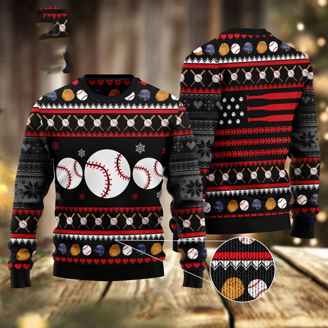 FUNSTUFFPRINT Baseball Balls Christmas Ugly Christmas Sweater, Christmas Sweater, Ugly Sweater, Funny Xmas Sweaters Ugly Sweater
