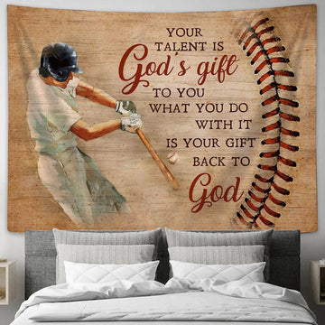 Baseball Bat Your Talent Is God's Gift To You Tapestry Wall Art - Bible Verse Tapestry - Religious Tapestry Wall Hanging