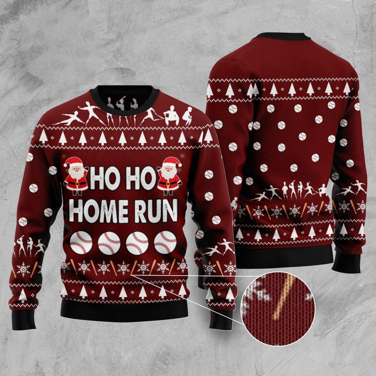FUNSTUFFPRINT Baseball Hoho Home Run Ugly Christmas Sweater, Christmas Sweater, Ugly Sweater, Funny Xmas Sweaters Ugly Sweater